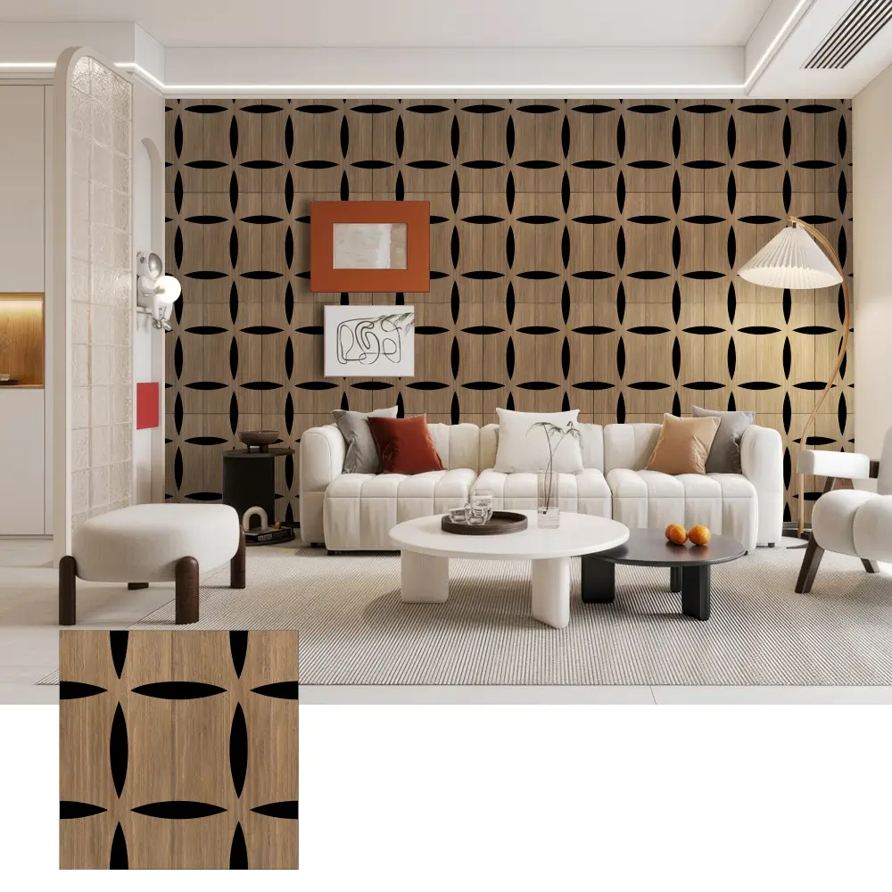 បន្ទះជញ្ជាំងសូរស័ព្ទឈើ 3D សម្រាប់ការតុបតែងខាងក្នុង