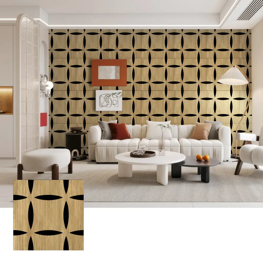 បន្ទះជញ្ជាំងសូរស័ព្ទឈើ 3D សម្រាប់ការតុបតែងខាងក្នុង