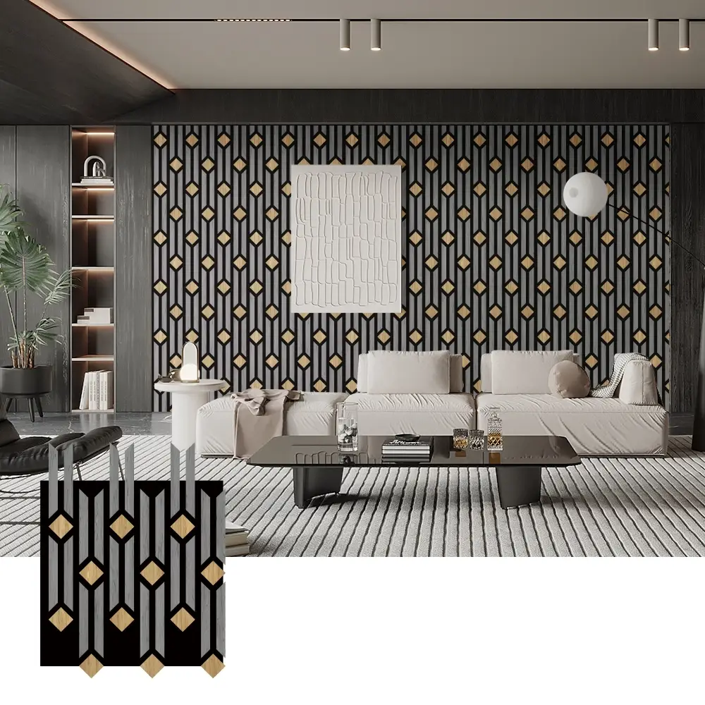 បន្ទះឈើសូរស័ព្ទ 3D បែបសិល្បៈសម្រាប់ការតុបតែងជញ្ជាំង