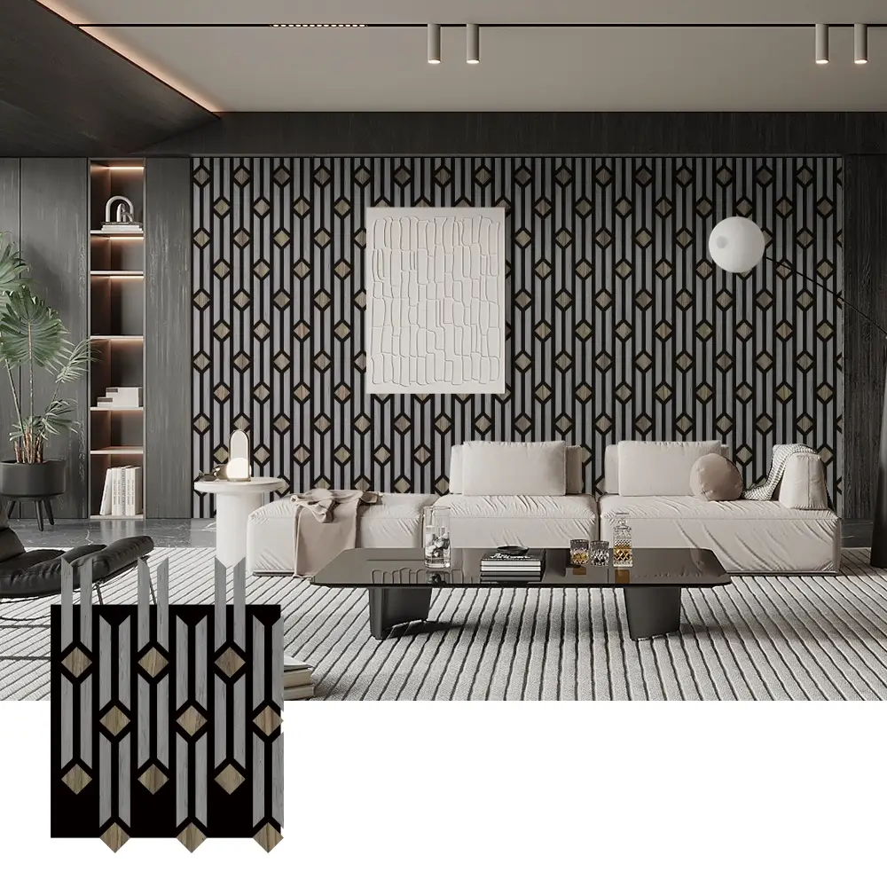 បន្ទះឈើសូរស័ព្ទ 3D បែបសិល្បៈសម្រាប់ការតុបតែងជញ្ជាំង