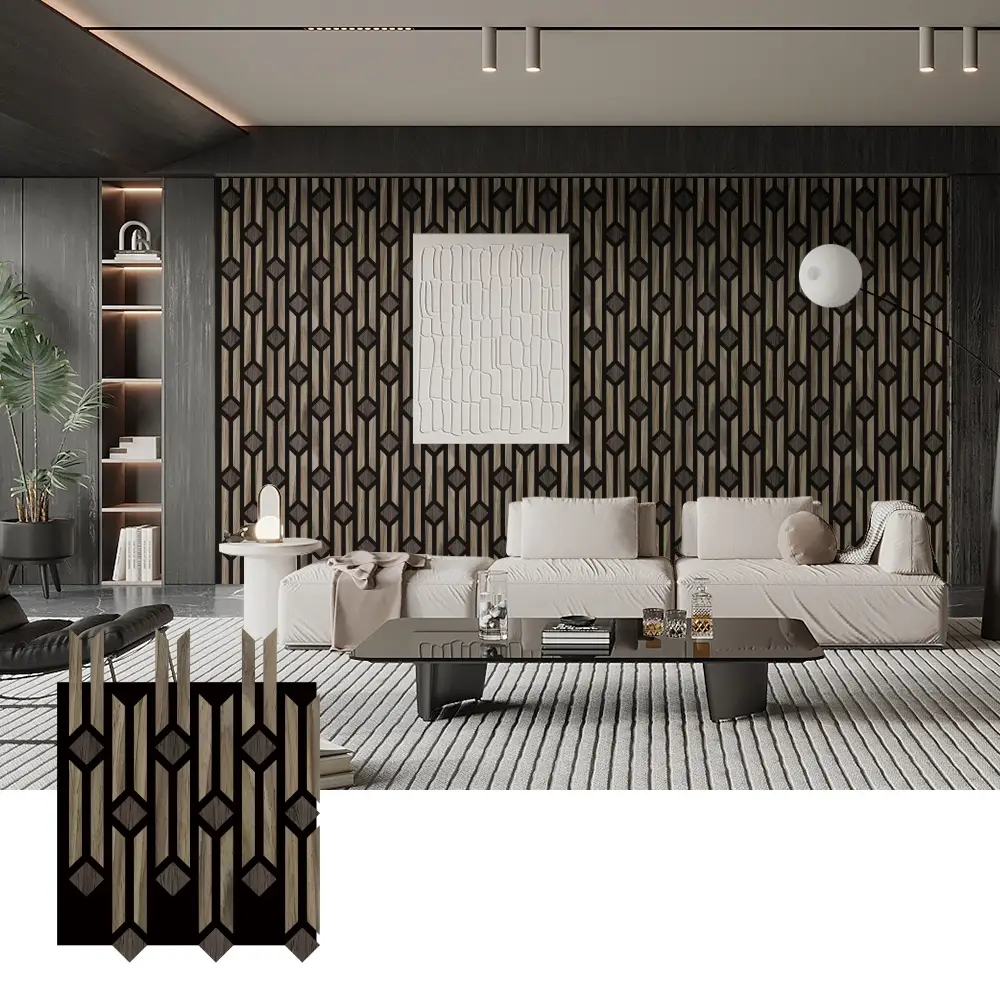 បន្ទះឈើសូរស័ព្ទ 3D បែបសិល្បៈសម្រាប់ការតុបតែងជញ្ជាំង