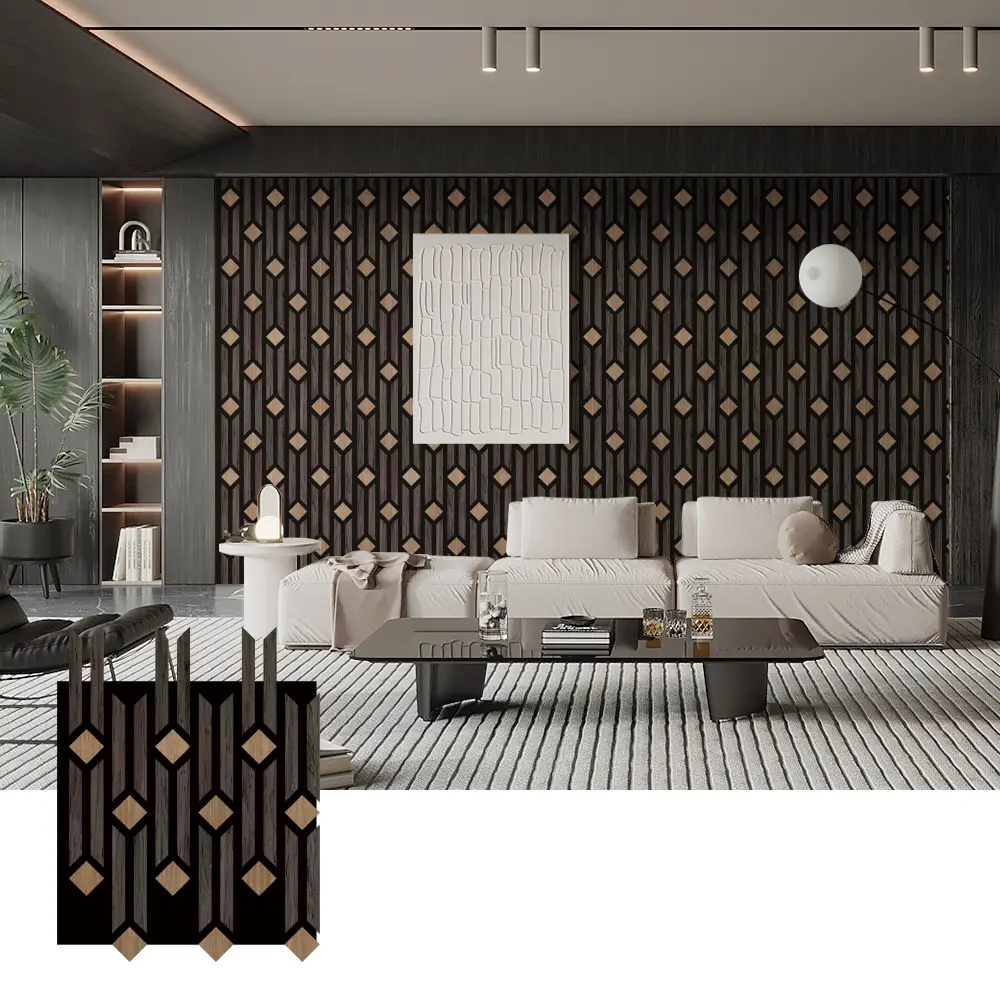 បន្ទះឈើសូរស័ព្ទ 3D បែបសិល្បៈសម្រាប់ការតុបតែងជញ្ជាំង