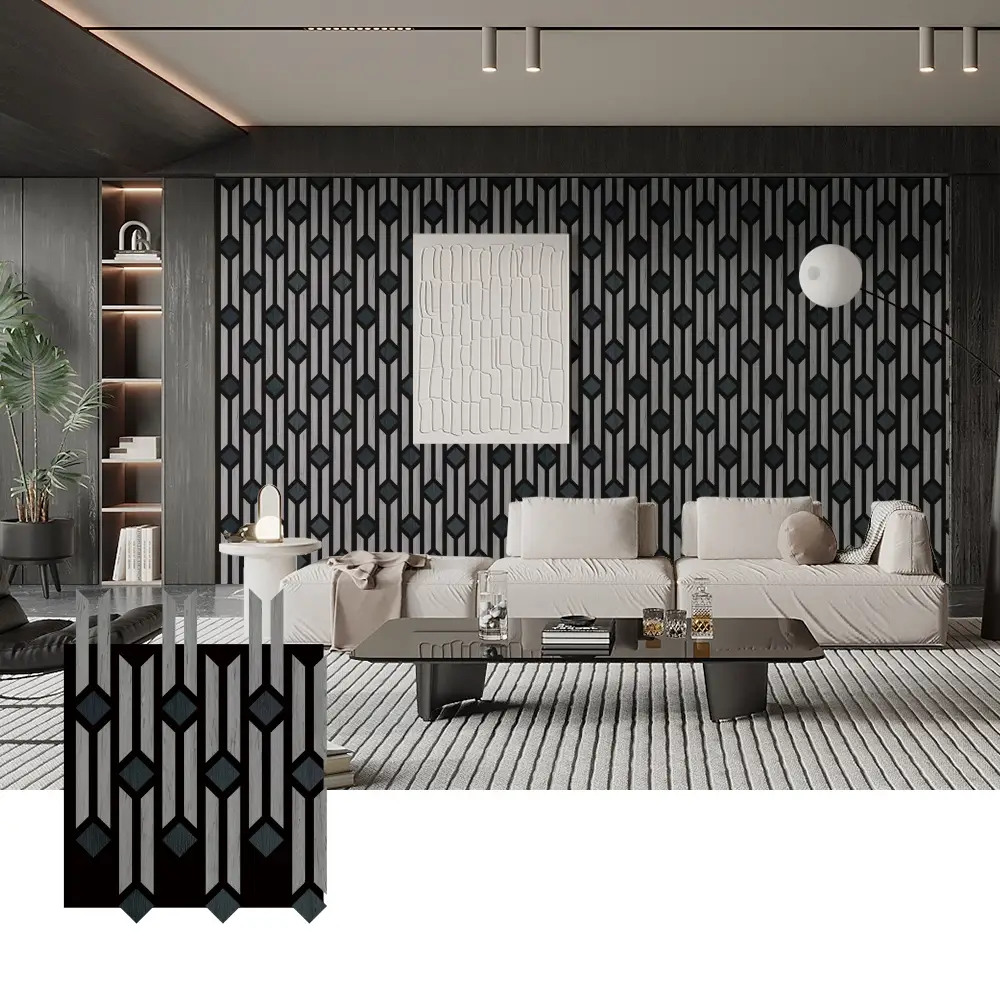 បន្ទះឈើសូរស័ព្ទ 3D បែបសិល្បៈសម្រាប់ការតុបតែងជញ្ជាំង