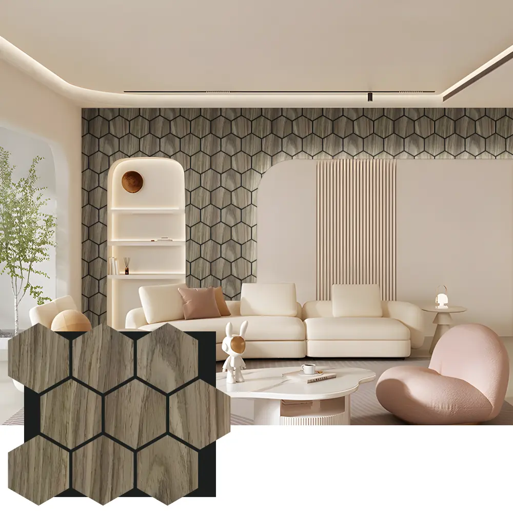 Hexagon Acoustic Wood Wall Panels សម្រាប់ការរចនាខាងក្នុង