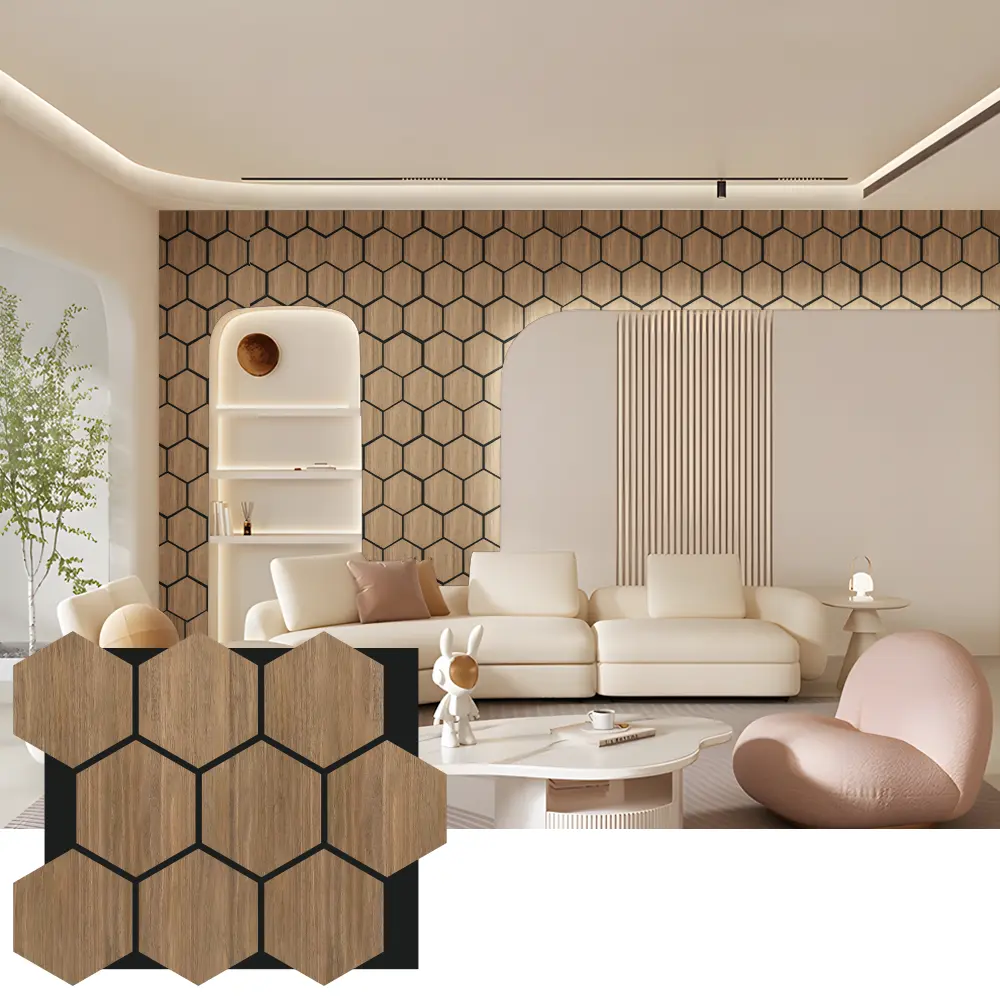 Hexagon Acoustic Wood Wall Panels សម្រាប់ការរចនាខាងក្នុង